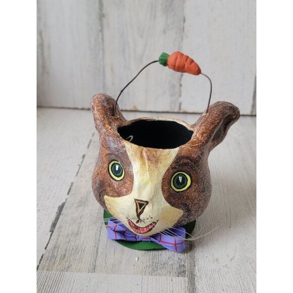 Dept 56 23867 Paper Mache bunny basket mini Easter figure - Picture 3 of 7